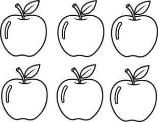 Apple Fruit Outline Vector Set – Minimalist Apple Line Art Collection, Simple Black and White Apple Icons, Healthy Organic Fruit Illustration for Logo Design, Packaging, and Educational Materials