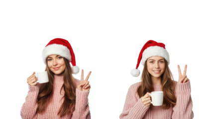 Winter woman holding cup png