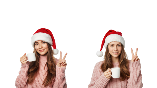 Winter woman holding cup png