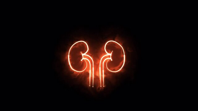Glowing Human kidney icon . symbol for the urinary system component.  Vector illustration.This renal system symbol is a neon kidney .