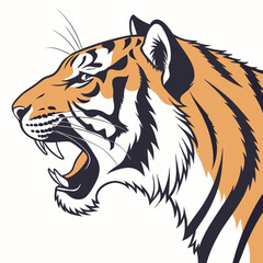 Illustration of a tiger head with an open mouth in profile