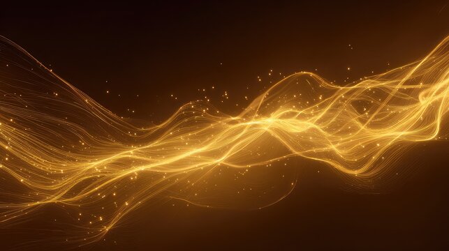 Golden flowing energy waves with glowing particles - Powered by Adobe