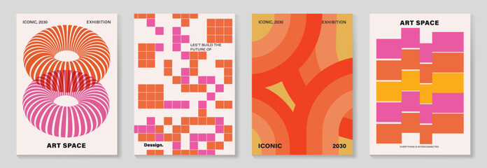 Collection of 70s color gradient poster background vector. Set of retro wall decoration, groovy, trippy, geometric shape. Vintage hippie wall art for interior, decorative, banner, cover, card. © TWINS DESIGN STUDIO