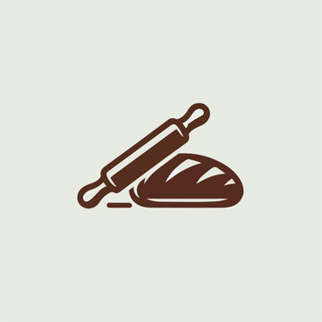 Minimalist Bread Loaf and Rolling Pin Logo for Bakery or Patisserie