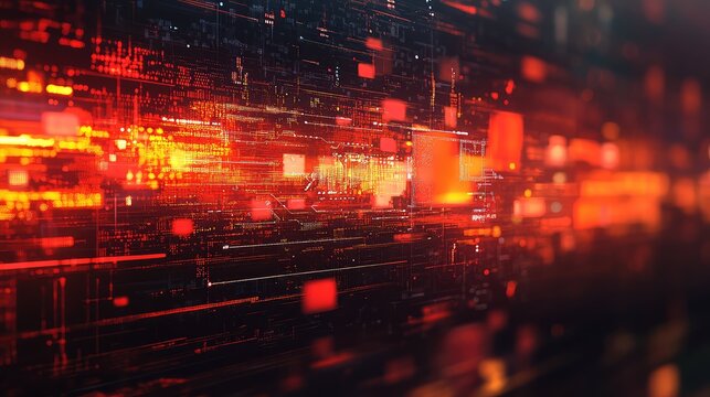 Abstract digital data stream flowing through futuristic circuit board