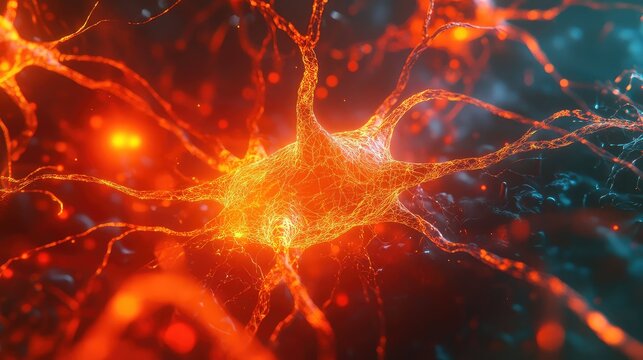 Neuron network transmitting signals in abstract brain concept