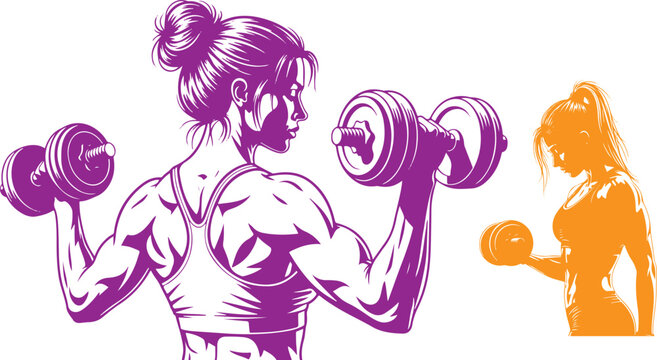 Strong women lifting weights in a fitness illustration for health and wellness on transparent background