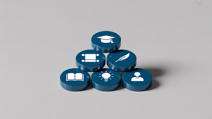 Stack of blue buttons with icons for education, learning, and personal development