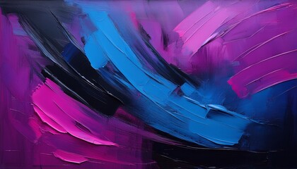 Abstract Painting With Bold Deep Blue Magenta And Black Brushstrokes Creating Textured Artistic Composition