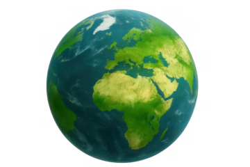 Earth globe showing european and african continents with global environment and communication concepts, transparent background
