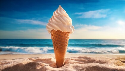 Delightful Ice Cream Cone Sunny Beach Food Sky Close Up Summer Treats