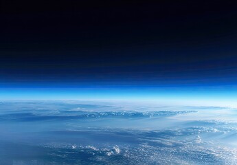 Fototapeta premium Vast aerial view of Earth's curved horizon, layered sky, and distant cloud formations