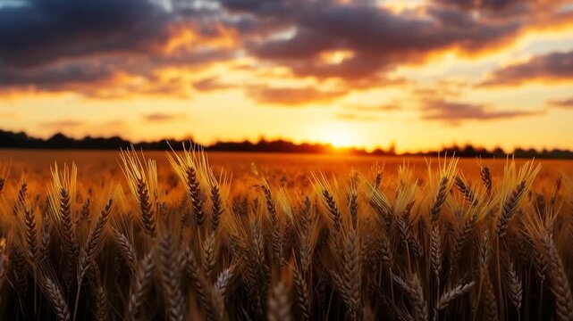 Beautiful Wheat Field in Countryside at Sunset