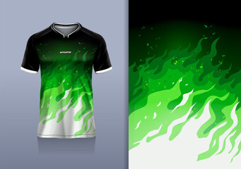Sport jersey design template mockup flame fire line for football soccer, running, esports, green color © Nimpuna O