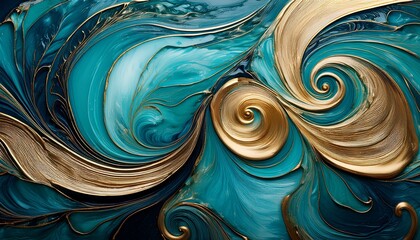 Abstract Art Swirl Wall Texture Blue Turquoise Toned With Gold