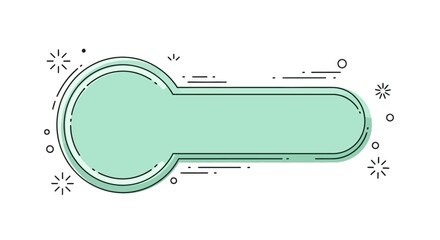 Abstract graphic element for text and design, featuring a light teal rounded rectangular speech bubble with dashed outlines and starbursts