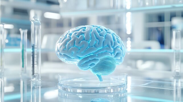 Human brain model researching neuroscience in laboratory