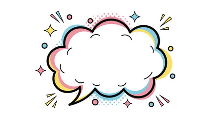 Vibrant Comic Style Speech Bubble Graphic with Pop Art Outline, Halftone Dots, and Bursting Sparkles, Perfect for Messages, Announcements, or Dialogue Box Designs