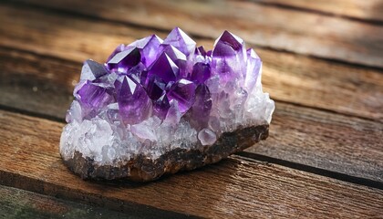 Amethyst Cluster On Wood Bbackground