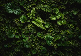 Dense Tropical Ground Cover with Ferns and Moss
