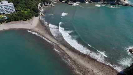 堂ヶ島のトンボロ（空撮） -　静岡県賀茂郡西伊豆町,日本