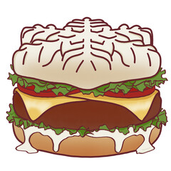 Christmas burger cartoon with snow bun beef patty cheese and vegetables