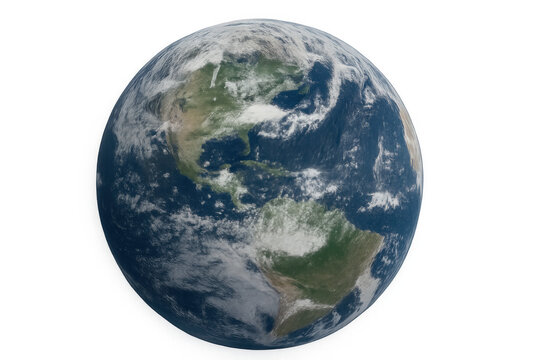 Earth globe showing north and south america, global planet with continents, oceans, and clouds, transparent background
