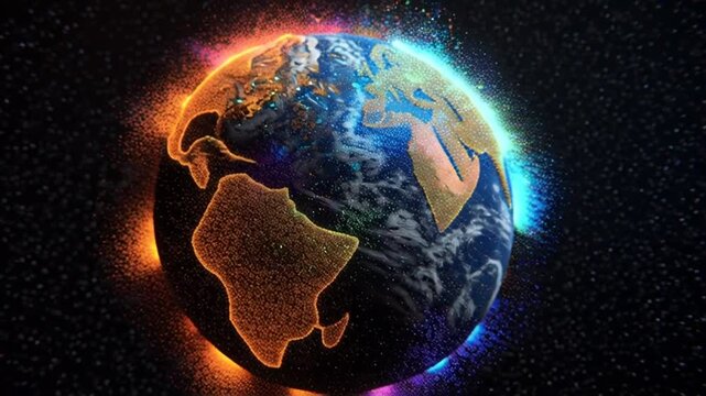 Earth rotating in space with vibrant energy