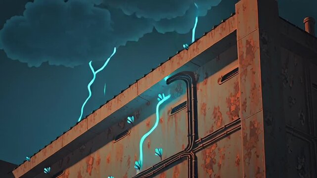 Electric plant growth on rusted metal structure
