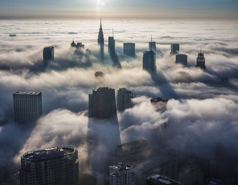 Misty Morning City Skyline