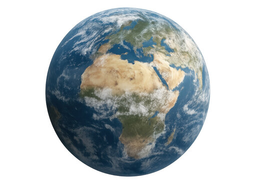 Earth globe rotating view showing europe and africa continents from space, planet isolated on transparent background