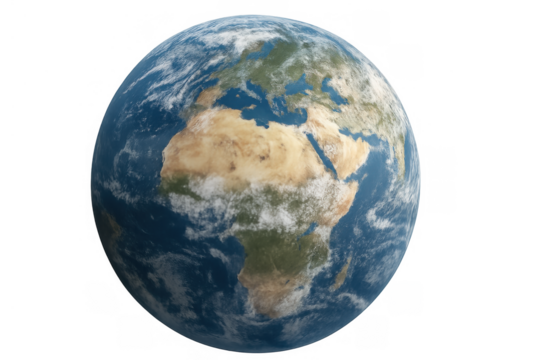 Earth globe rotating view showing europe and africa continents from space, planet isolated on transparent background - Powered by Adobe