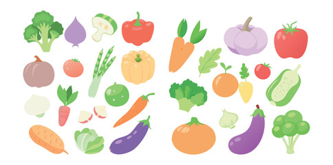 Soft Pastel Vegetable Icons | Colorful Flat Food Vector Set | Organic Veggie Clipart