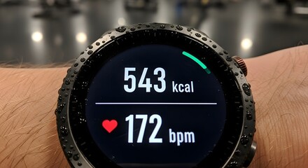 Fitness Smartwatch Displaying Burned Calories and High Heart Rate After Workout