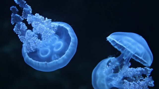 Diverse species of cnidarians in their natural aquatic habitat, highlighting their unique forms, sizes, and vibrant colors. Featuring a variety of jellyfish forms, sizes, and colors, providing a?