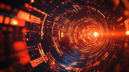 Digital data flowing through abstract futuristic network tunnel