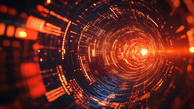 Digital data flowing through abstract futuristic network tunnel - Powered by Adobe