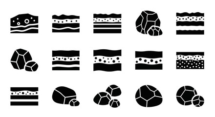 Discover geological layers and rock formations, essential icons for earth science, mining, and construction projects.