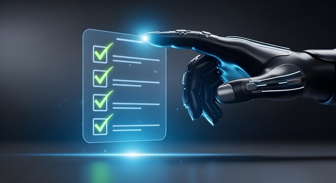 Empresario que utiliza un bol&iacute;grafo para marcar la marca correcta en la casilla de verificaci&oacute;n para la lista de verificaci&oacute;n de control de documentos de calidad y el concepto de proyecto de aprobaci&oacute;