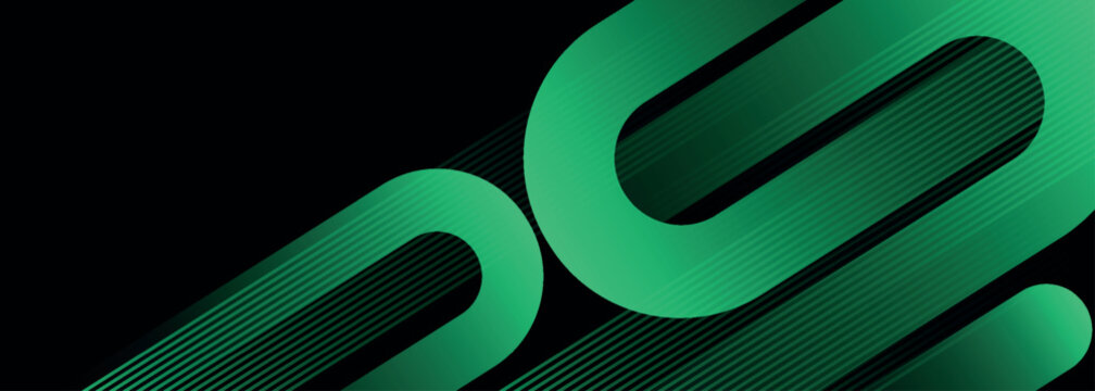 Dark abstract background with overlapping green geometric design and dynamic and modern rounded line effect decoration. Vector illustration