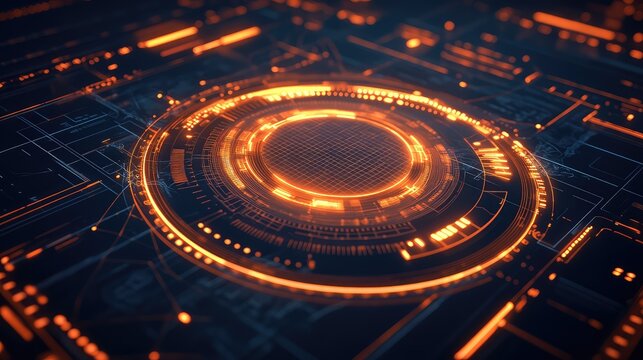 Digital circuit board glowing data transfer concept