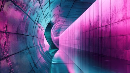 Futuristic neon tunnel glowing with vibrant pink and blue light
