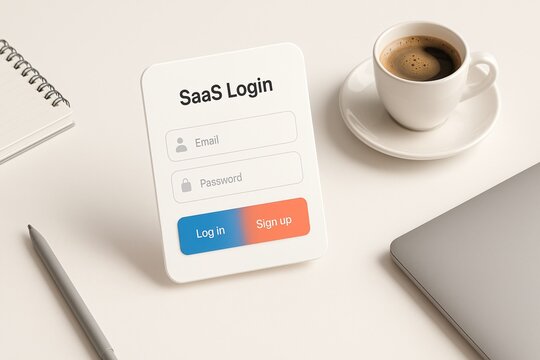 Saas login interface on clean desktop - Powered by Adobe