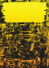 Naklejka premium Intersected and merged grunge transparent texture vector overlay with central gradient text area for modern design,posters and digital layouts.Combined and mixed layered background for digital design.
