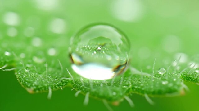 A moment of extreme natural detail, emphasizing the fragility and purity of water in its natural state and its connection to botanical life. Convey a sense of wonder and appreciation for the?