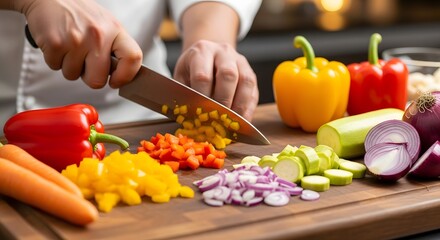 woman cutting vegetables on the kitchen