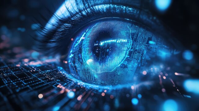 Artificial intelligence eye seeing digital data network