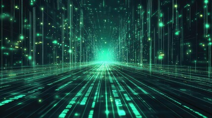 Digital data stream moving through futuristic network tunnel