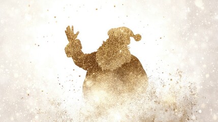 Golden Silhouette of Santa Claus with Sparkling Background