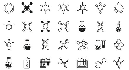 Explore the world of science with these sleek molecular and lab icons! Perfect for educational materials, presentations, and modern design projects